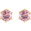 Pair of pink gemstone earrings with gold settings on a white background