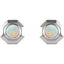 Pair of hexagonal earrings with opal stones on a white background