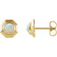 Gold earrings with opal stones on a white background