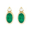 Gold earrings with green gemstones on a white background