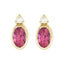 Gold earrings with pink gemstones on a white background