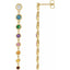 Gold earrings with colorful gemstones on a white background