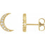 Gold moon-shaped earrings with clear gemstones on a white background