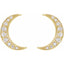 Gold crescent moon earrings with embedded diamonds on a white background