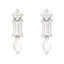 Pair of silver earrings with clear gemstones on a white background