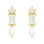 Gold earrings with clear gemstones on a white background