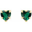 Heart-shaped green gemstone earrings with gold accents on a white background