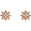 Rose gold star-shaped earrings with clear gemstones on a white background