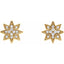 Gold star-shaped earrings with diamond-like stones on a white background