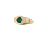 A elongated oval signate ring with a round emerald set on the center of the face. With two eight pointed starts on both sides of the shank. 