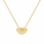 A gold chain necklace with a textured gold pendant shaped like a half moon enclosing an eye, featuring a small clear gemstone in the center, shown on a plain white background.