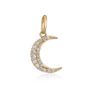 High quality affordable 14k diamond moon charm with two rows of diamonds.