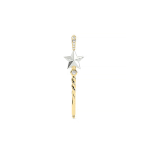 Gold and silver star-shaped earring on a white background