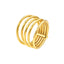 Gold bracelet with multiple interlocking rings on a white background