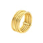 Gold ring with multiple concentric bands on a white background