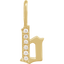 A gold gothic font letter initial pendant with accent diamonds.
