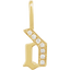 A gold gothic font letter initial pendant with accent diamonds.