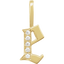 A gold gothic font letter initial pendant with accent diamonds.