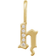 A gold gothic font letter initial pendant with accent diamonds.