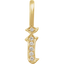 A gold gothic font letter initial pendant with accent diamonds.