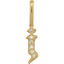 A gold gothic font letter initial pendant with accent diamonds.
