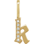 A gold gothic font letter initial pendant with accent diamonds.