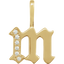 A gold gothic font letter initial pendant with accent diamonds.
