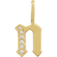 A gold gothic font letter initial pendant with accent diamonds.