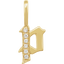 A gold gothic font letter initial pendant with accent diamonds.