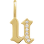 A gold gothic font letter initial pendant with accent diamonds.