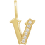 A gold gothic font letter initial pendant with accent diamonds.