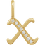A gold gothic font letter initial pendant with accent diamonds.