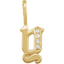 A gold gothic font letter initial pendant with accent diamonds.