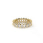 Gold ring with embedded diamonds on a white background