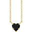 Gold necklace with a heart-shaped black gemstone on a white background