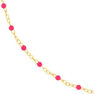 Product picture of an enamel beaded station chain. This chain has a color beaded element spaced with gold cable links. 