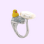 A silver lucky duck ring, the duck is set on a blue stone with a pearl cloud on the other end of the ring. 