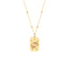 A gold dog tag pendant with a beautiful astrological sign engraved on the surface. Each twelve signs are different and stylish.