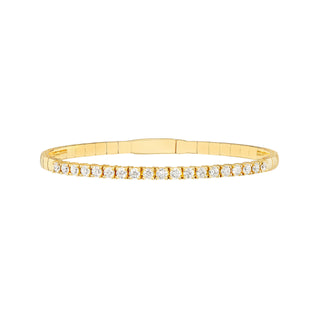 A diamond flex bangle that is easy to take on and off, with seamless clasp. The diamonds are only on one side. 