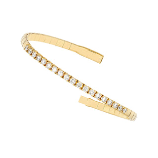 A diamond flex bangle that is easy to take on and off, with seamless clasp. The diamonds are only on one side. 
