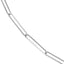 A elongated paper clip link chain with elongated oval links. Made in silver with lobster clasp. 
