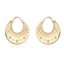 A pair of round gold hoops with star design and diamonds. Snap closure and scalloped edges . 