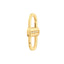 Product picture of a yellow gold double sided carabiner lock with a row of diamonds in the center. 