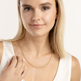 A 3.7mm gold mariner or anchor link chain, the perfect size, in yellow gold with oval shaped links.