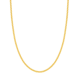 A 3mm gold cable necklace chain, the perfect size, in yellow gold with small oval links. This chain has a lobster clasp closure.