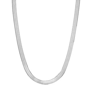 A silver wide herring bone chain. This chain is a classic basic with flat looking links for extra sparkle. 