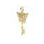 Gold key-shaped pendant with butterfly design on a white background