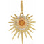 Gold sun-shaped pendant with a central orange gemstone and smaller diamonds on a white background