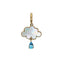 Gold necklace with a cloud-shaped pendant and blue gemstone on a white background