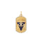A dog tag shaped evil eye pendant with a diamond evil eye inside a inlayed lapis triangle. The frame is covered in pave diamonds. 